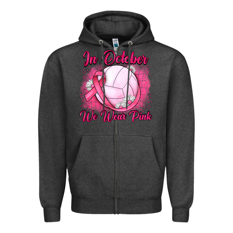 In October We Wear Pink Breast Cancer Valleybal Zipper Hoodie by JahusDesignShop | Teevron