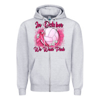 Heather Grey in october we wear pink breast cancer valleybal Zipper Hoodie - JahusDesignShop