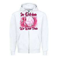 White in october we wear pink breast cancer valleybal Zipper Hoodie - JahusDesignShop