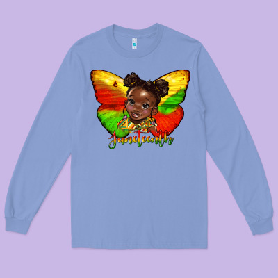 Juneteenth Butterfly Black Girl Long Sleeve Tee Designed By Hra Design Shop