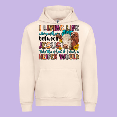 I Living Life Somewhere Between Jesus Take The Whe Urban Hoodie Designed By Lillyallendesigns