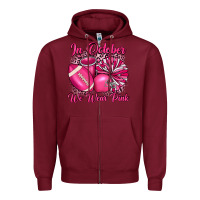 Burgundy in october we wear pink cheer with football breast Zipper Hoodie - JahusDesignShop