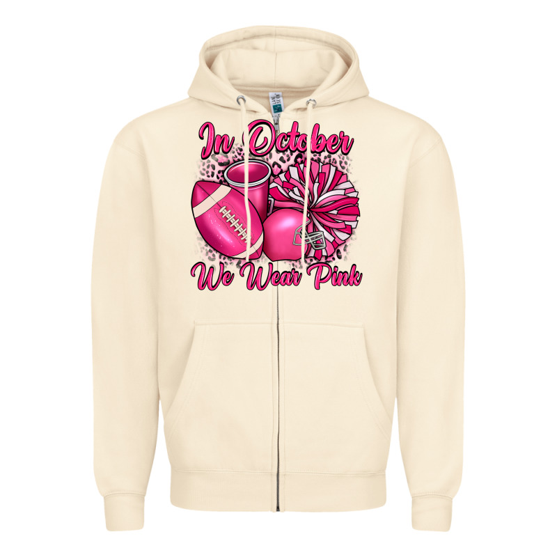 In October We Wear Pink Cheer With Football Breast Zipper Hoodie by JahusDesignShop | Teevron