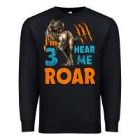 Black i'm three hear me roar dinosaur birthday Premium Sweatshirt - LillyAllenDesigns
