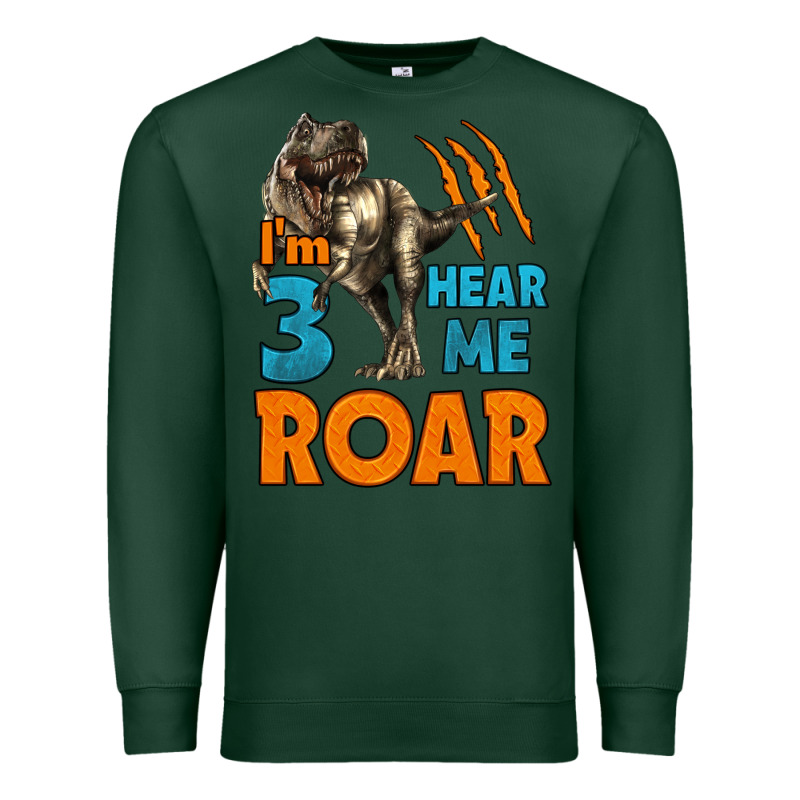 I'm Three Hear Me Roar Dinosaur Birthday Premium Sweatshirt by LillyAllenDesigns | Teevron