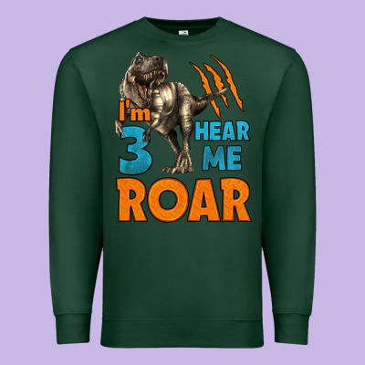 I'm Three Hear Me Roar Dinosaur Birthday Premium Sweatshirt Designed By Lillyallendesigns