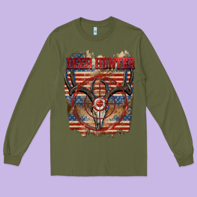 Deer Hunter 4th Of July Long Sleeve Tee Designed By Cowgirlartshop