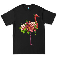 Black flamingo with tropical flowers Premium Tee - Artiststas