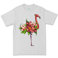 Dove Grey flamingo with tropical flowers Premium Tee - Artiststas