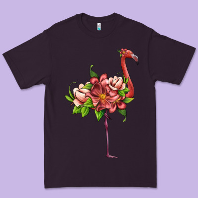 Flamingo With Tropical Flowers Premium Tee Designed By Artiststas