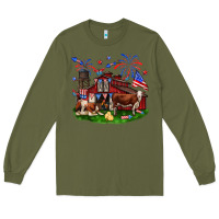 Army Green Barn farm animals 4th of July Long Sleeve Tee - Neo Western