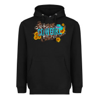 Black western cowgirl and sunflower with hat and cowhide leopard Heavyweight Hoodie - Artiststas