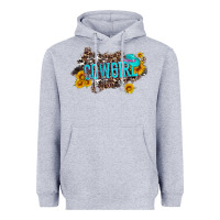 Heather Grey western cowgirl and sunflower with hat and cowhide leopard Heavyweight Hoodie - Artiststas