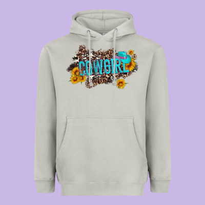 Western Cowgirl And Sunflower With Hat And Cowhide Leopard Heavyweight Hoodie Designed By Artiststas