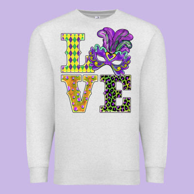 Mardi Gras Love Mask Premium Sweatshirt Designed By Barkaloodesign