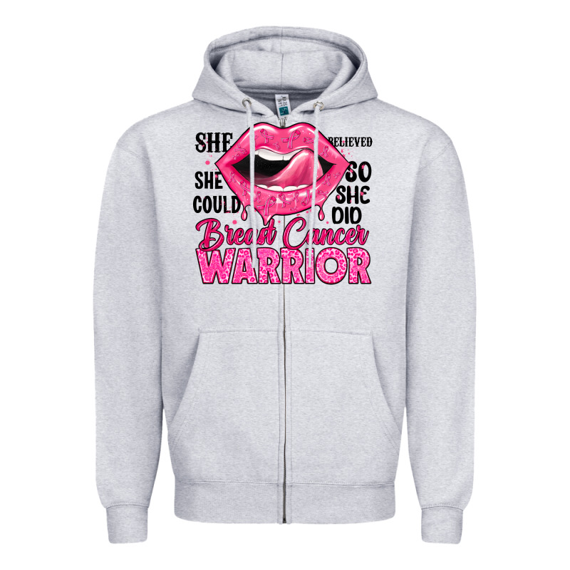 Breast Cancer Warrior Lips Zipper Hoodie by JahusDesignShop | Teevron