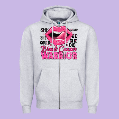 Breast Cancer Warrior Lips Zipper Hoodie Designed By Jahusdesignshop