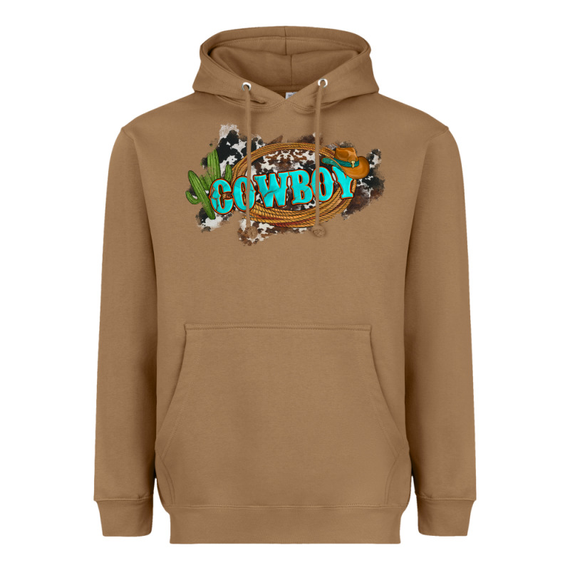 Western Cowboy And Hat With Cactus And Cowhide Heavyweight Hoodie by Artiststas | Teevron