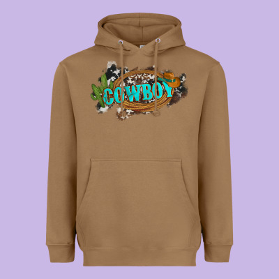 Western Cowboy And Hat With Cactus And Cowhide Heavyweight Hoodie Designed By Artiststas
