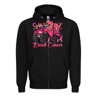 Black crush breast cancer monster truck with dinosaur Zipper Hoodie - JahusDesignShop