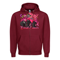 Burgundy crush breast cancer monster truck with dinosaur Zipper Hoodie - JahusDesignShop