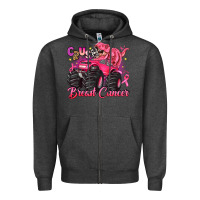 Charcoal Heather crush breast cancer monster truck with dinosaur Zipper Hoodie - JahusDesignShop