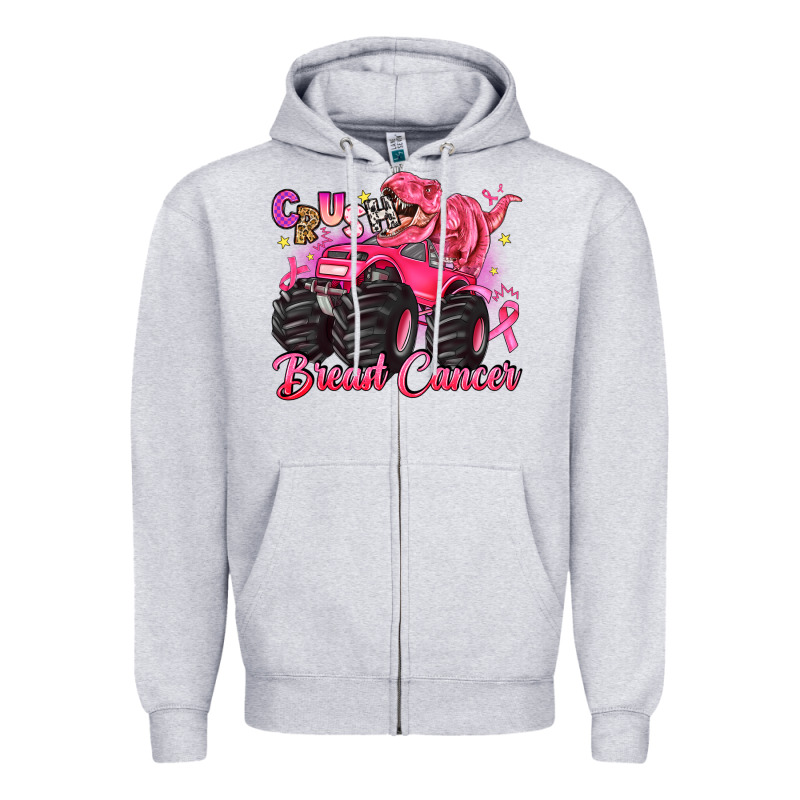 Crush Breast Cancer Monster Truck With Dinosaur Zipper Hoodie by JahusDesignShop | Teevron