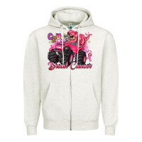 Oatmeal Heather crush breast cancer monster truck with dinosaur Zipper Hoodie - JahusDesignShop