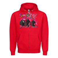 Red crush breast cancer monster truck with dinosaur Zipper Hoodie - JahusDesignShop