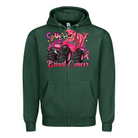 Sports Green crush breast cancer monster truck with dinosaur Zipper Hoodie - JahusDesignShop
