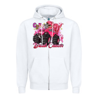 White crush breast cancer monster truck with dinosaur Zipper Hoodie - JahusDesignShop