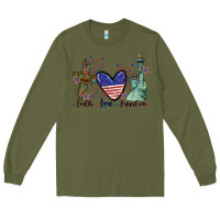 Army Green Faith love Freedom 4th of july Long Sleeve Tee - CowGirlArtShop