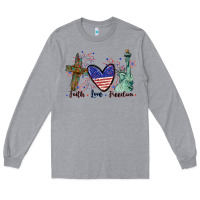Heather Grey Faith love Freedom 4th of july Long Sleeve Tee - CowGirlArtShop