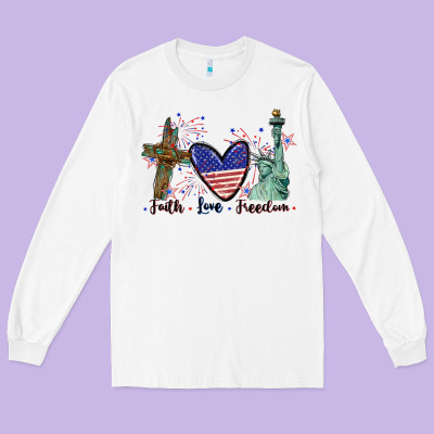 Faith Love Freedom 4th Of July Long Sleeve Tee Designed By Cowgirlartshop