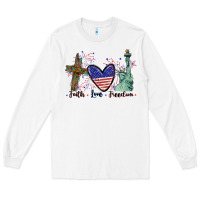 White Faith love Freedom 4th of july Long Sleeve Tee - CowGirlArtShop