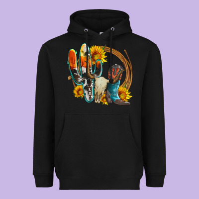 Western Cactus Bullskull And Boots With Sunflowers And Serape Leopard Heavyweight Hoodie Designed By Artiststas
