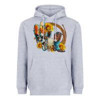 Heather Grey western cactus bullskull and boots with sunflowers and serape leopard Heavyweight Hoodie - Artiststas