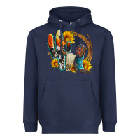 Navy western cactus bullskull and boots with sunflowers and serape leopard Heavyweight Hoodie - Artiststas