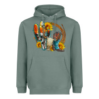 Sage western cactus bullskull and boots with sunflowers and serape leopard Heavyweight Hoodie - Artiststas