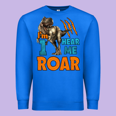 I'm One Hear Me Roar Dinosaur Birthday Premium Sweatshirt Designed By Lillyallendesigns