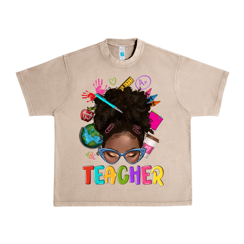 Teacher Afro Messy Bun Urban Heavy Tee by texasbilliewilder | Teevron