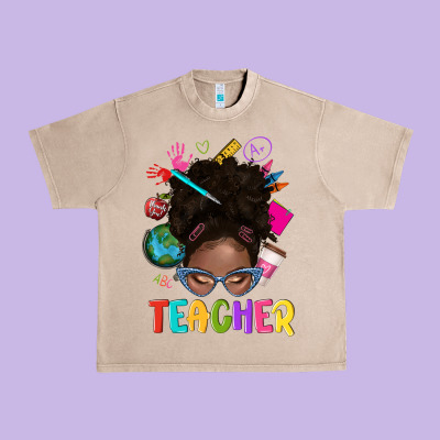 Teacher Afro Messy Bun Urban Heavy Tee Designed By Texasbilliewilder