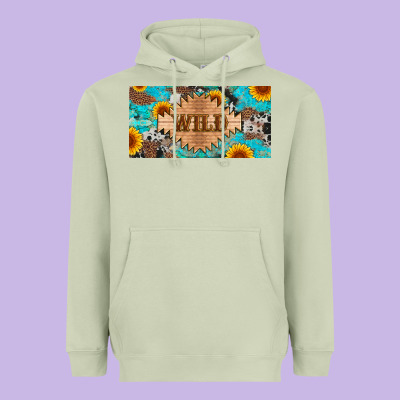 Western Wild And Sunflower Leopard Turquoise Cowhide Licanse Plate Heavyweight Hoodie Designed By Artiststas