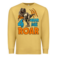 Antique Gold i'm four hear me roar dinosaur birthday Premium Sweatshirt - LillyAllenDesigns