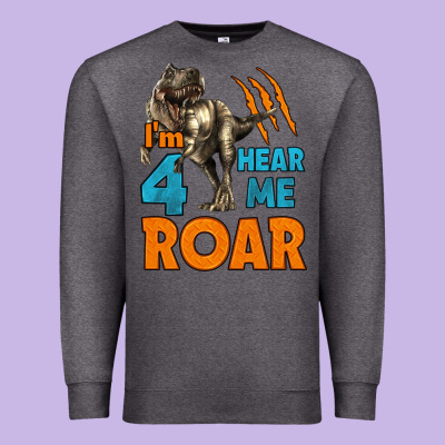 I'm Four Hear Me Roar Dinosaur Birthday Premium Sweatshirt Designed By Lillyallendesigns
