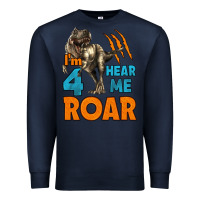 Navy i'm four hear me roar dinosaur birthday Premium Sweatshirt - LillyAllenDesigns