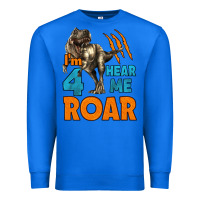 True Royal i'm four hear me roar dinosaur birthday Premium Sweatshirt - LillyAllenDesigns
