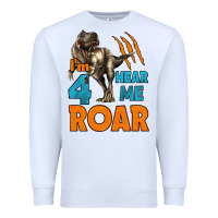 White i'm four hear me roar dinosaur birthday Premium Sweatshirt - LillyAllenDesigns
