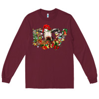 Burgundy christmas joy cow Long Sleeve Tee - CowhideDigitalArt
