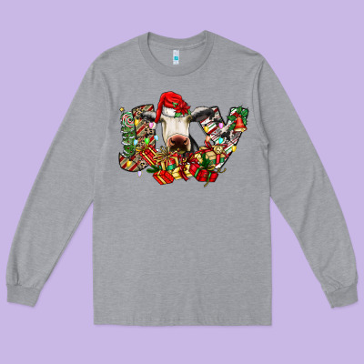 Christmas Joy Cow Long Sleeve Tee Designed By Cowhidedigitalart